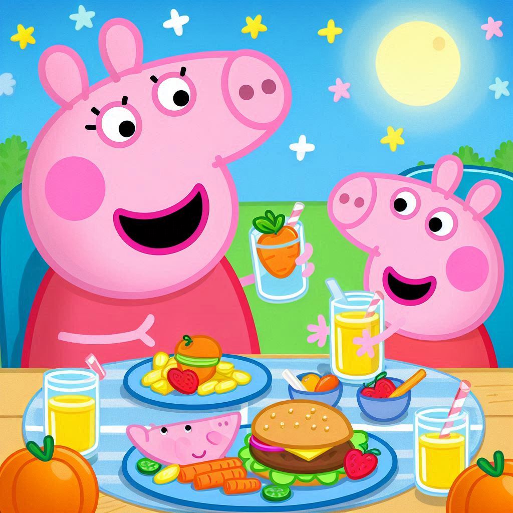 "Peppa Pig and George having a healthy lunch prepared by Mummy Pig – Episode 34 with English subtitles"