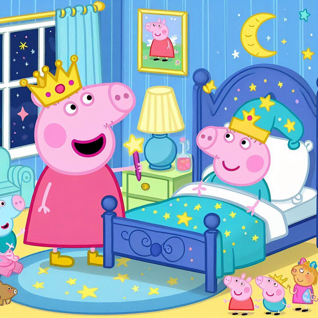 "Peppa telling George a bedtime story about the Sleepy Princess – Episode 36 with English subtitles"
